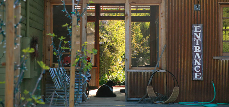 the breezeway at The Toll House at Bell Valley Retreat in Anderson Valley, Mendocino County, California