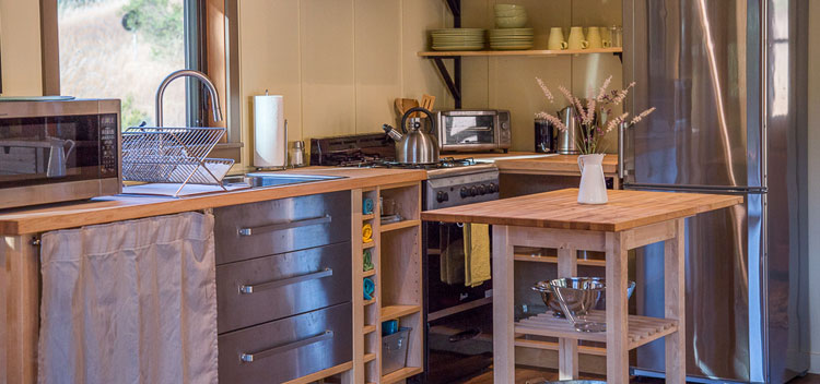 The kitchen at the Creekside Cottage at Bell Valley Retreat