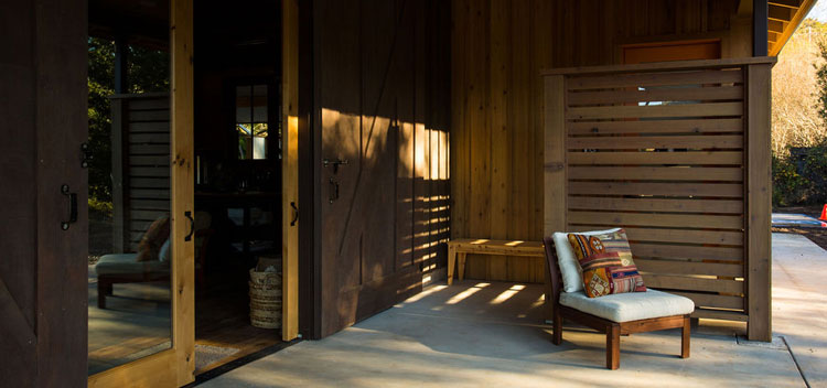 the patio at the barn with sitting space and modern styling